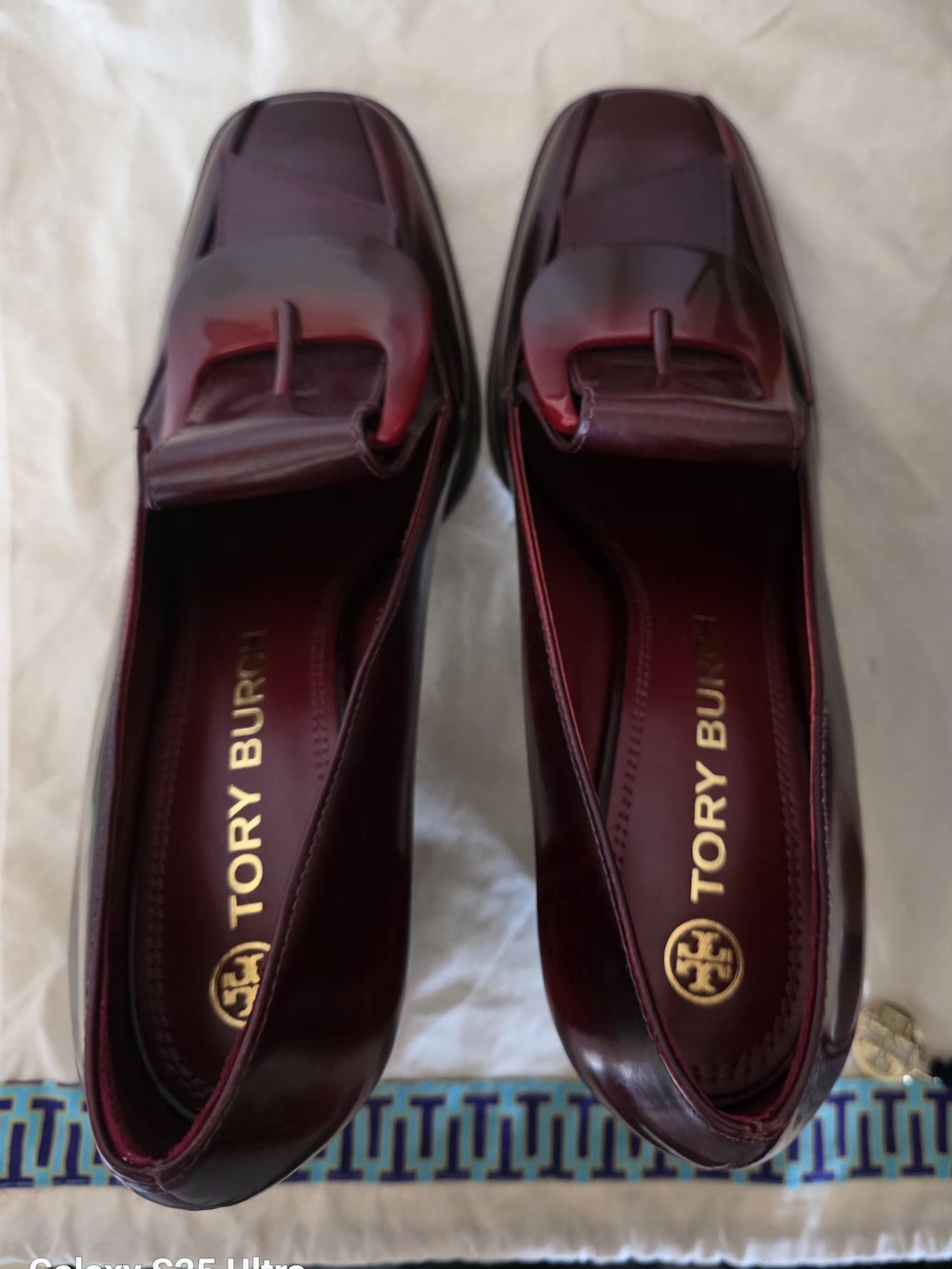 Tory Burch Women's Burgundy Leather Slip-On Loafers With Heels